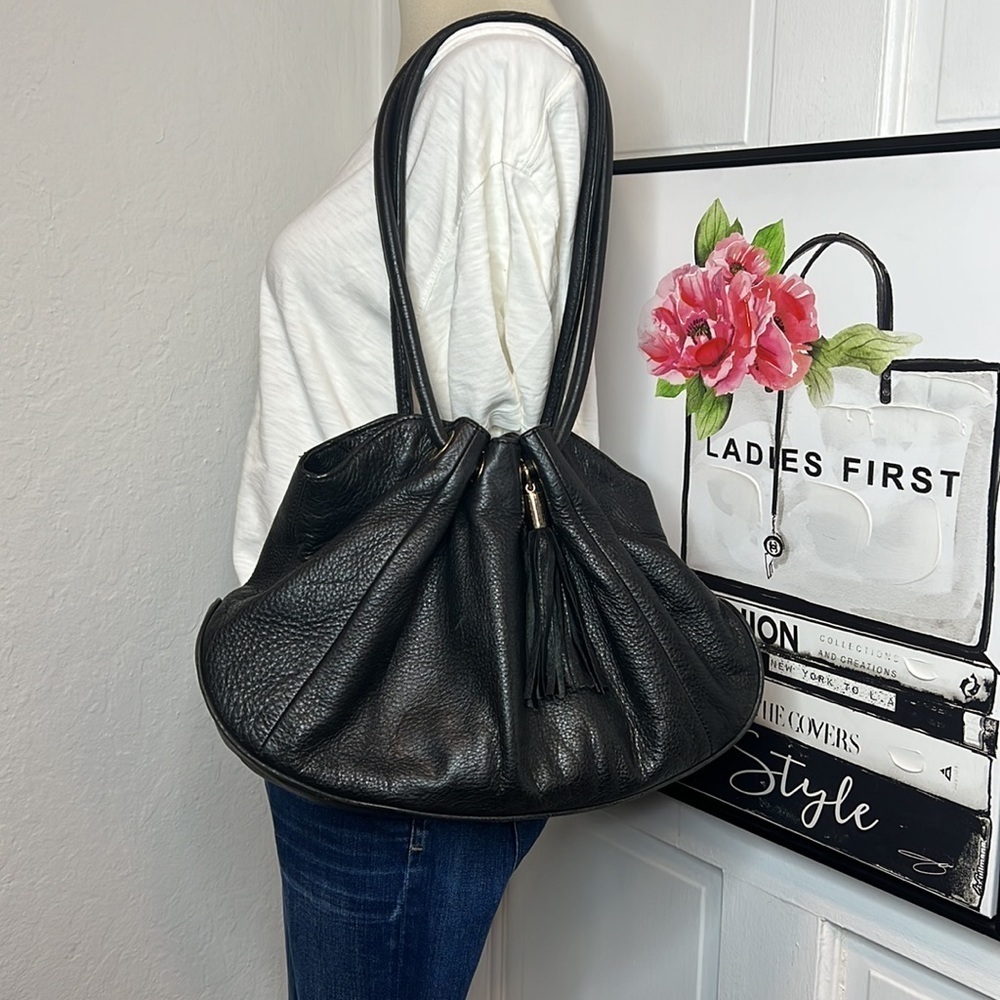 Michael Michael Kors Black Leather Drawstring Shoulder Bag